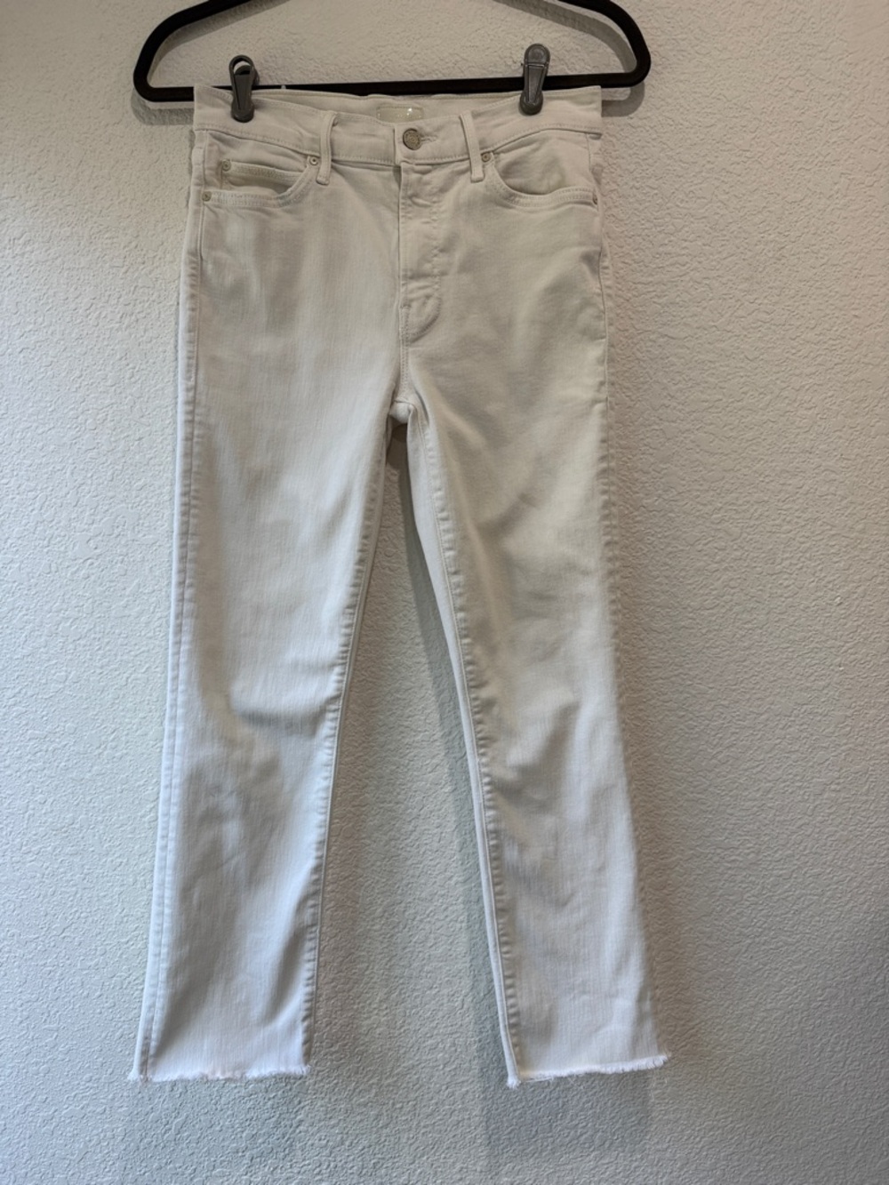 MOTHER The Rascal Crop Fray Denim Pants 27 Cream Puffs Straight Leg Mid Rise